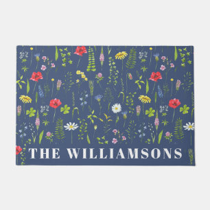Paillasson Stylisme Fleur sauvage bleu Boho Floral Personnali