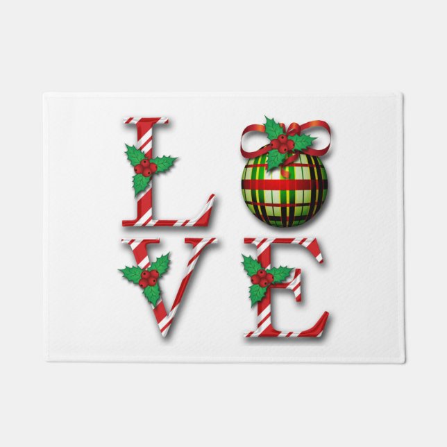Paillasson Sucre de canne Stripes Holly Berries Aimer Noël (Devant)