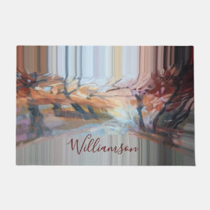 Paillasson Sur mesure Boho automne nature rayures aquarelle t