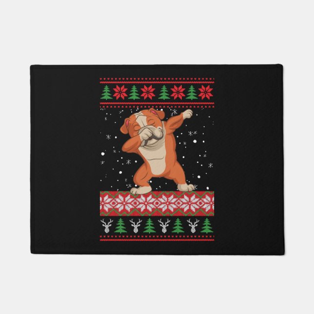 Paillasson Sweat de Noël moche Bulldog anglais (Devant)