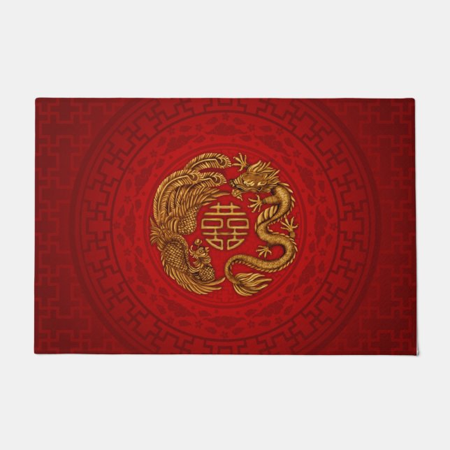 Paillasson Symbole du Bonheur avec Phoenix et Dragon (Devant)