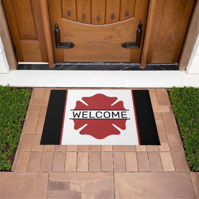 Paillasson Symbole du logo rouge pompier Bienvenue (De plein air)