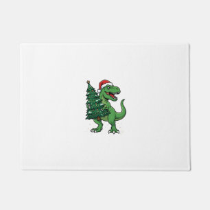 Paillasson T-Rex de Noël portant un sapin de Noël