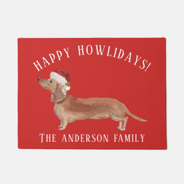 Paillasson Tan Dachshund Joyeux Howlidays Noël (Devant)