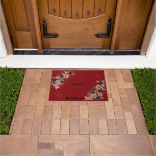 Paillasson -Tapis de Bienvenue Géométrique à Fleurs Rouges