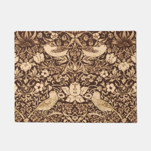 Paillasson Tapisserie Art Nouveau Oiseau et Fleur, Marron Fon