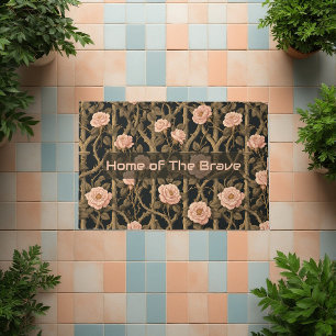 Paillasson Tapisserie florale de rosiers grimpants beige Will