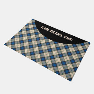 Paillasson Tartan plaids motif - beige bleu traditionnel