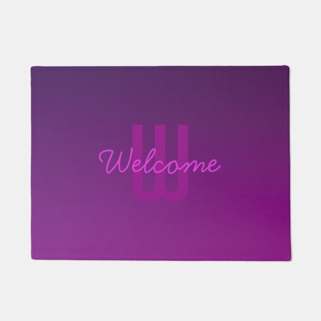 Paillasson Texte monogramme modifiable moderne & Ombre violet (Devant)