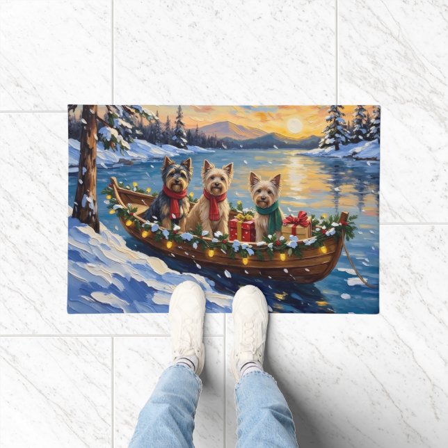 Paillasson Tibetan Terrier Christmas Boat Holiday (Intérieur)