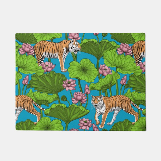 Paillasson Tigres dans l'étang rose lotus (Devant)