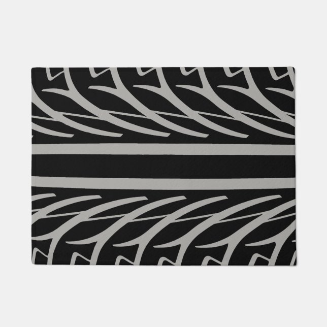 Paillasson Tire Texture Motif Abstrait en noir et blanc (Devant)