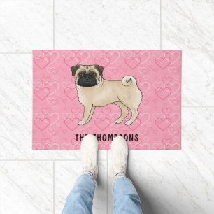 Paillasson Tirelire Pug Chien Mignon Et Coeurs Roses Avec Nom
