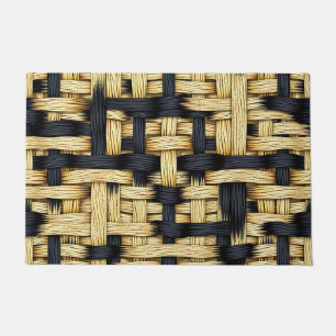 Paillasson Tissu Tressé en Rotin Noir Naturel