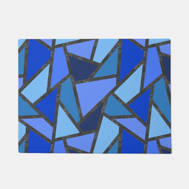 Paillasson Tons de motif en vitrail bleu (Devant)