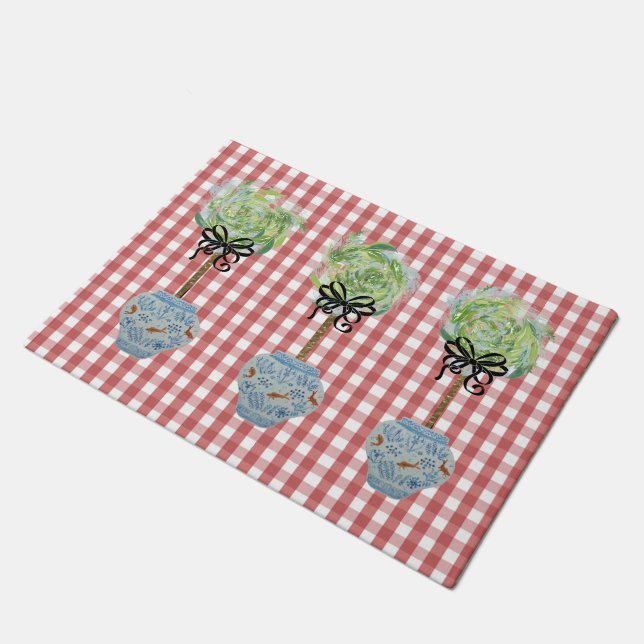Paillasson Topiacées Bleu et Blanc Ginger Jar Doormat Rug (Incliné)