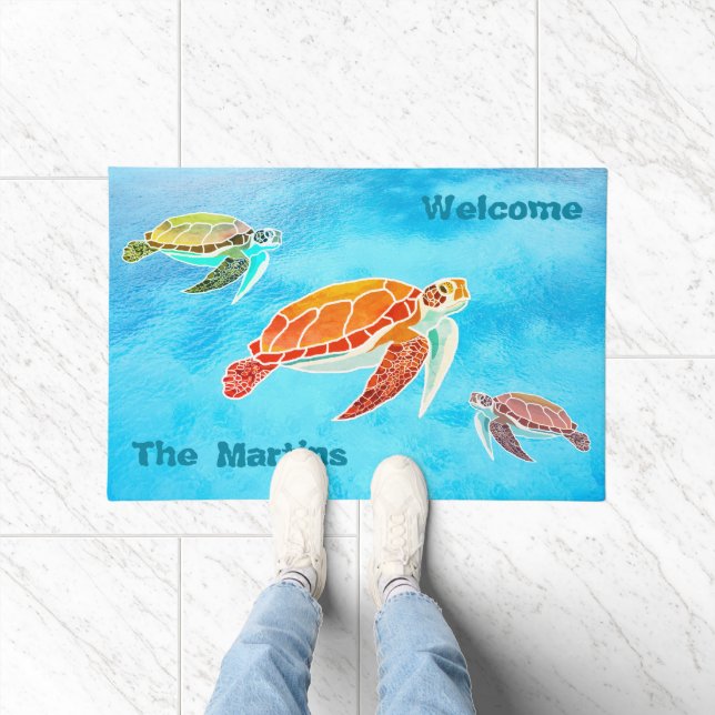 Paillasson Tortues marines Nom de famille Bienvenue (Intérieur)
