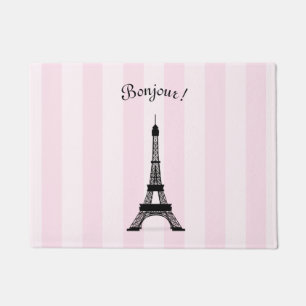 Paillasson Tour Eiffel rose parisien chic de noir de rayure