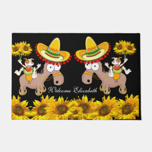 Paillasson Tournesol Floral Cheval Noir Porte Mat