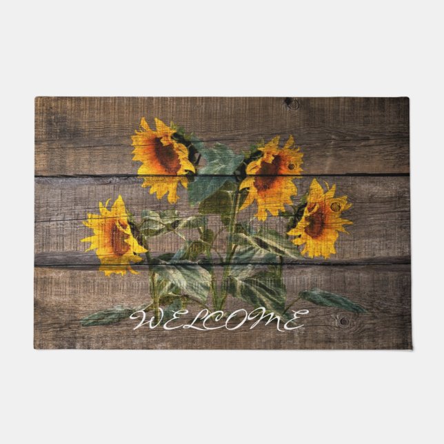 Paillasson Tournesol rustique en bois (Devant)