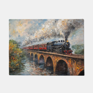 Paillasson Train à vapeur sur un pont - Peinture à l'huile