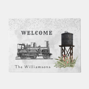 Paillasson Train vintage Water Tower Floral Confetti Bienvenu