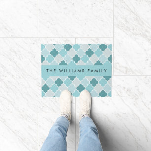 Paillasson Trellis Bleu Marocain, Quatrefoil, Votre Nom