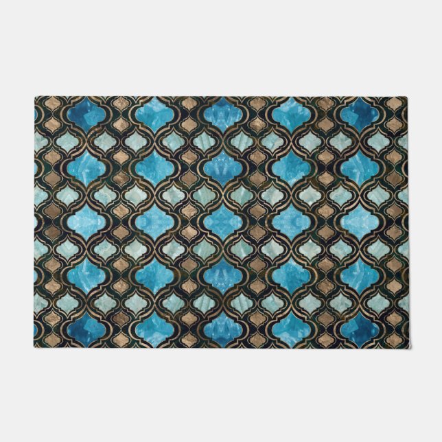 Paillasson Trellis marocain Textures de cristal bleu (Devant)