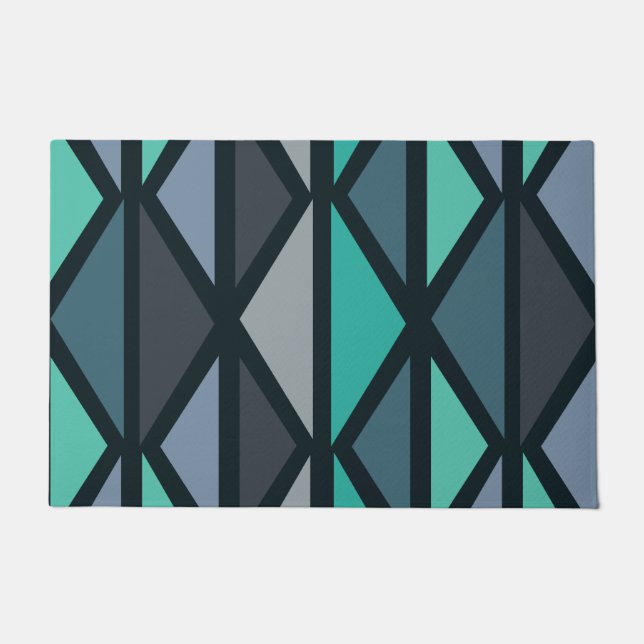 Paillasson Triangles d'art géométrique rétro Turquoise noir (Devant)