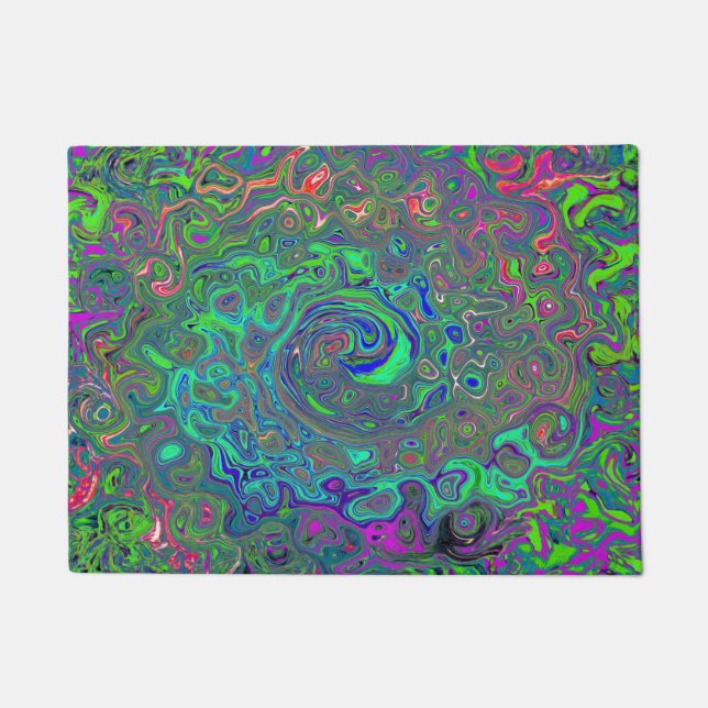 Paillasson Trippy Chartreuse et Blue Retro Liquid Swirl (Devant)