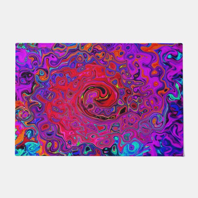 Paillasson Trippy Red et violet Abstrait Retro Liquid Swirl (Devant)