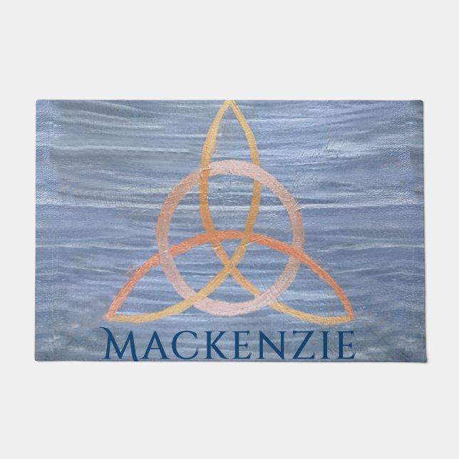 Paillasson Triquetra Abstrait | Blue Gold Celtic Trinity Knot (Devant)