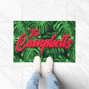 Paillasson Tropical Christmas Green Red Nom de famille