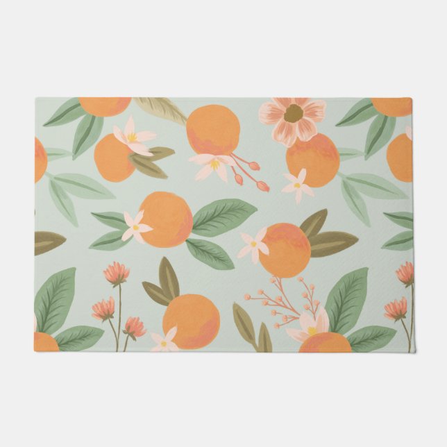 Paillasson Tropical Citrus Floral Mint Green (Devant)
