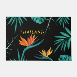 Paillasson Tropical Turquoise Blue Green Palm Monogramme Thaï