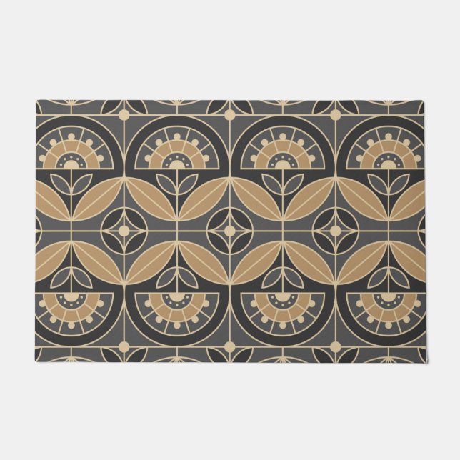 Paillasson Tuile Art déco Floral 2 (gris et sable) (Devant)
