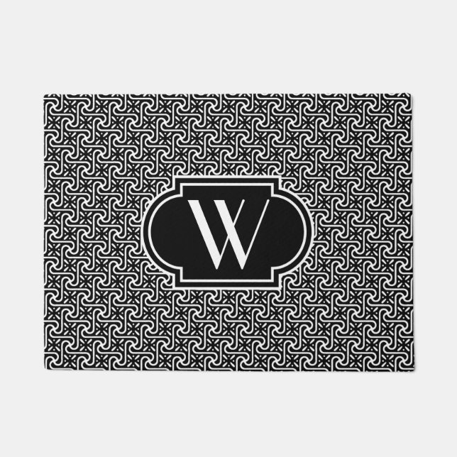 Paillasson Tuiles égyptiennes noir et blanc avec monogramme (Devant)
