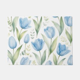 Paillasson Tulipes Bleues Peinture Florale Aquarelle Botaniqu