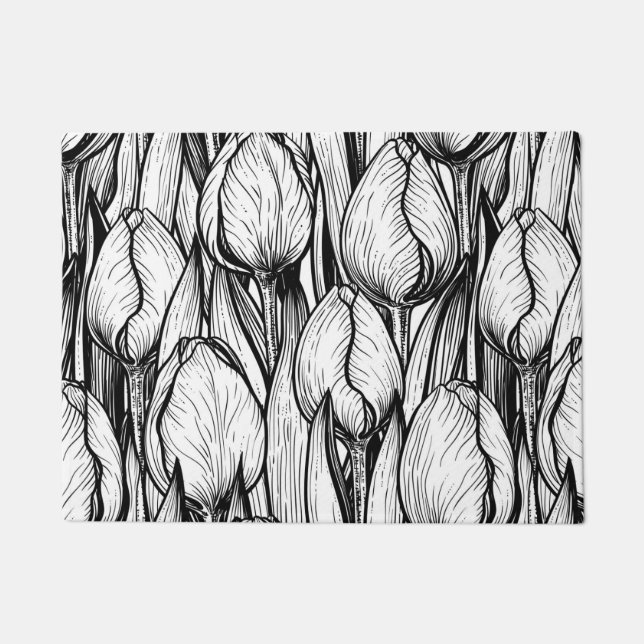Paillasson Tulipes en noir et blanc (Devant)
