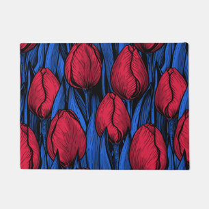 Paillasson Tulipes en rouge et bleu