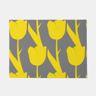Paillasson Tulipes Jaunes Fleurs Florales Or Motif Gris