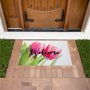 Paillasson Tulipes roses avec Feuilles verts