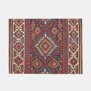 Paillasson Turquie Kilim Aztec Rouge Bleu Tan