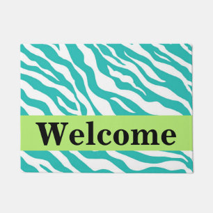 Paillasson Turquoise Blanc Vert Zèbre Motif de peau Bienvenue