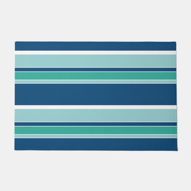 Paillasson Turquoise Blue Seafoam Green White Stripes Motif (Devant)