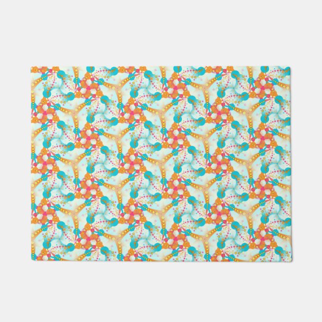 Paillasson Turquoise + Mat Motif géométrique orange (Devant)