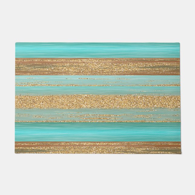 Paillasson Turquoise moderne Faux Gold Parties scintillant St (Devant)