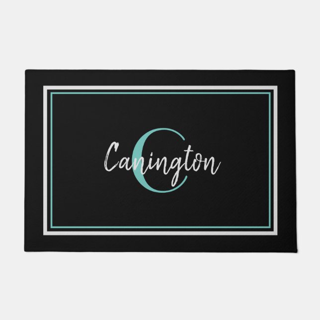 Paillasson Turquoise Monogramme et nom de famille Nouveau foy (Devant)