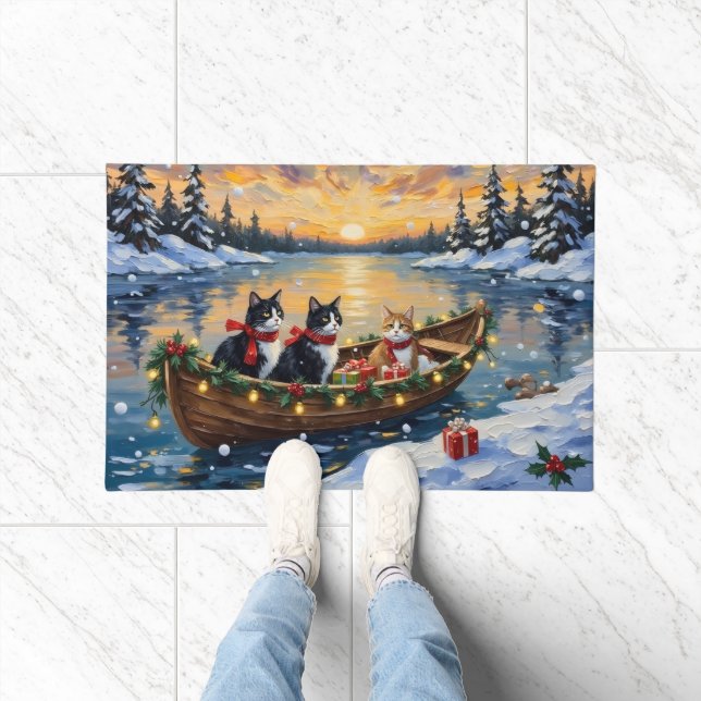 Paillasson Tuxedo Cat Christmas Boat Holiday (Intérieur)