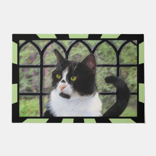 Paillasson Tuxedo Chat dans la peinture de fenêtre Art animal